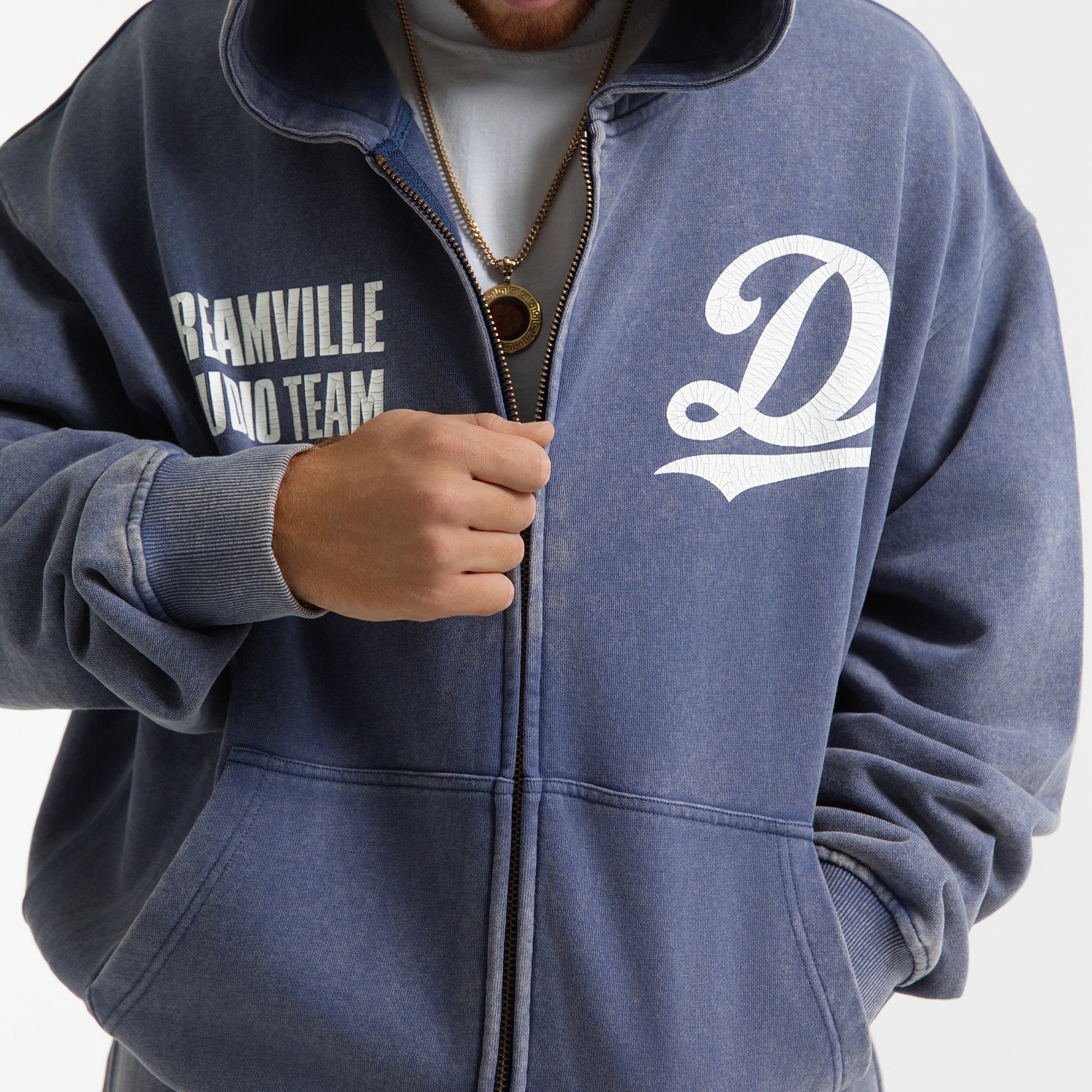 STUDIO TEAM ZIP UP HOODIE WASHED BLUE