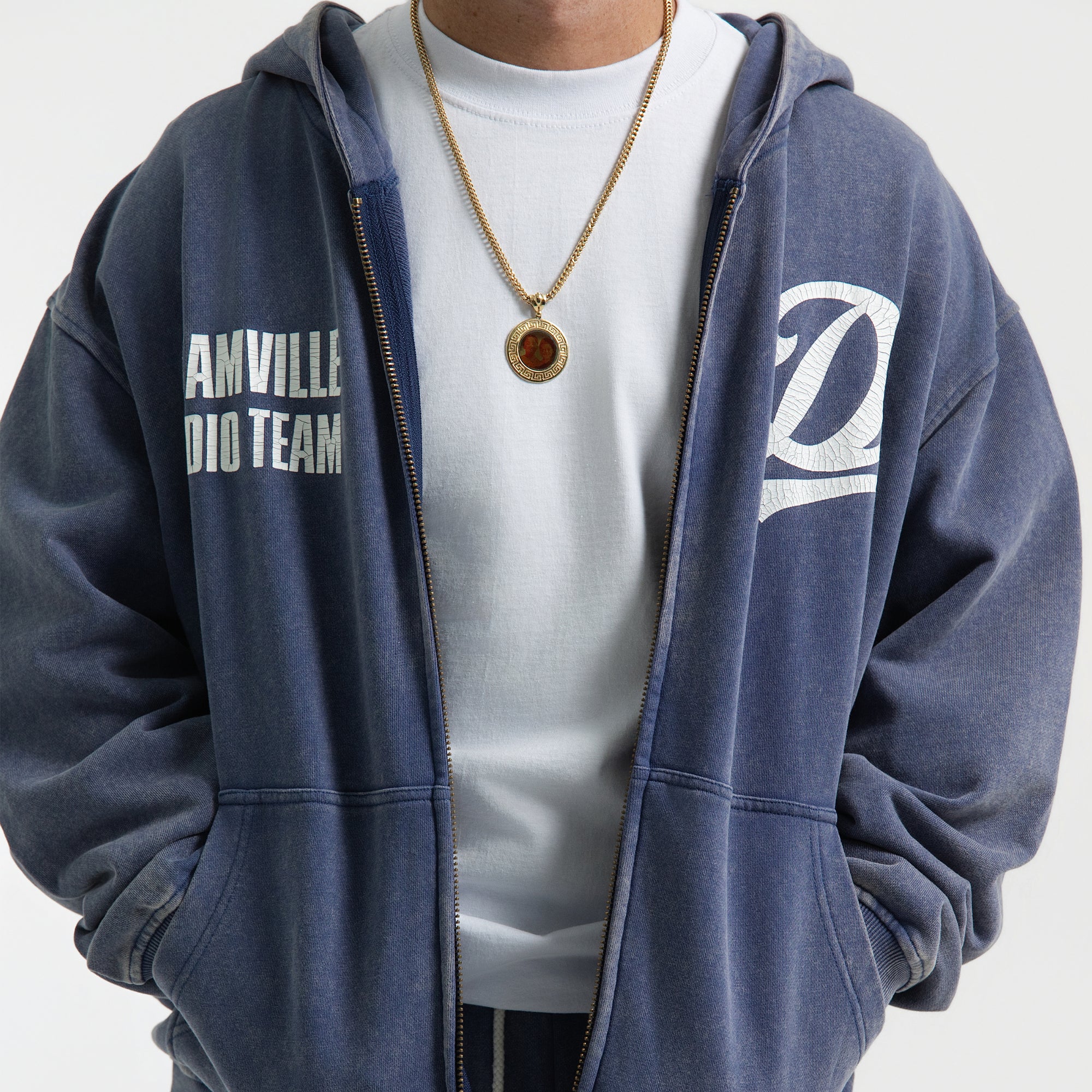 STUDIO TEAM ZIP UP HOODIE WASHED BLUE