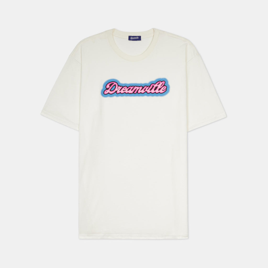 Cream Classic Logo Airbrush Tee - Pink and Blue Logo