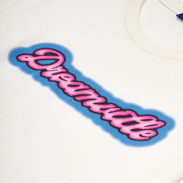 Cream Classic Logo Airbrush Tee - Pink and Blue Logo