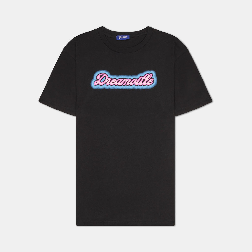 Black Classic Logo Airbrush Tee - Pink and Blue Logo